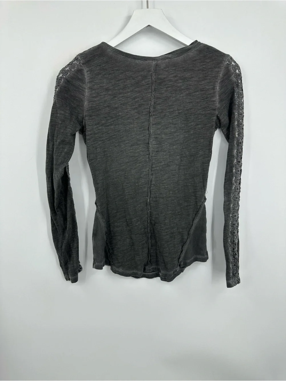 Free People Gray Henley Long Sleeve Cut Out Shirt Size Small Boho